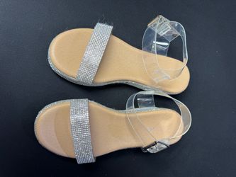 GIRLS Rhinestone Flat Sandals with Clear Ankle Strap