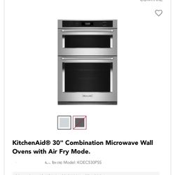Brand new KitchenAid 30” Combination Microwave Wall Oven with Air Fry Mode in stainless steel. Model KOEC530PSS. KitchenAid website shows $4,228.99 re
