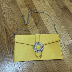 Unbranded Yellow satin envelope Elegant Bag evening clutch silver chain Brooch