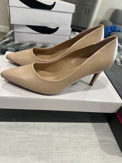 Nude Pointed-Toe Kitten Heel Pumps