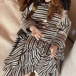 Vintage Collectible Brown Haired Doll With Stand