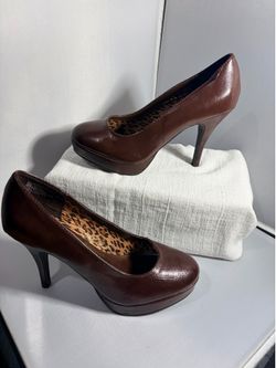 Kenneth Cole Unlisted Brown “File System" Platform Stilettos High Shine Size 8.5