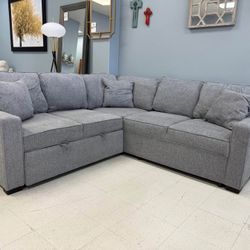 New In Boxes Grey Sectional Sofa With Pullout Bed 