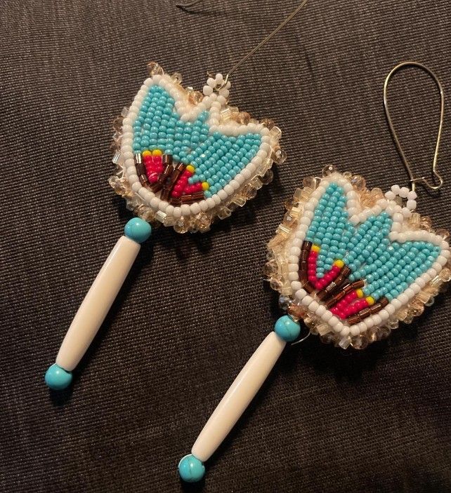 Lot Of 4 Indigenous Beaded New Earrings ttes New &Two New Leather Barrets W/Indigenous Design