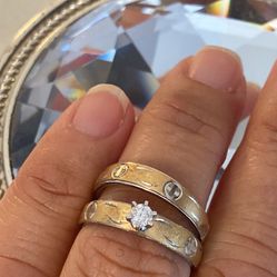 Only Today: $200 New 👩‍❤️‍👨14K Gold- Ring & wedding band Set /Diamond 1/7 CTTW- Trio LD. Size: 7