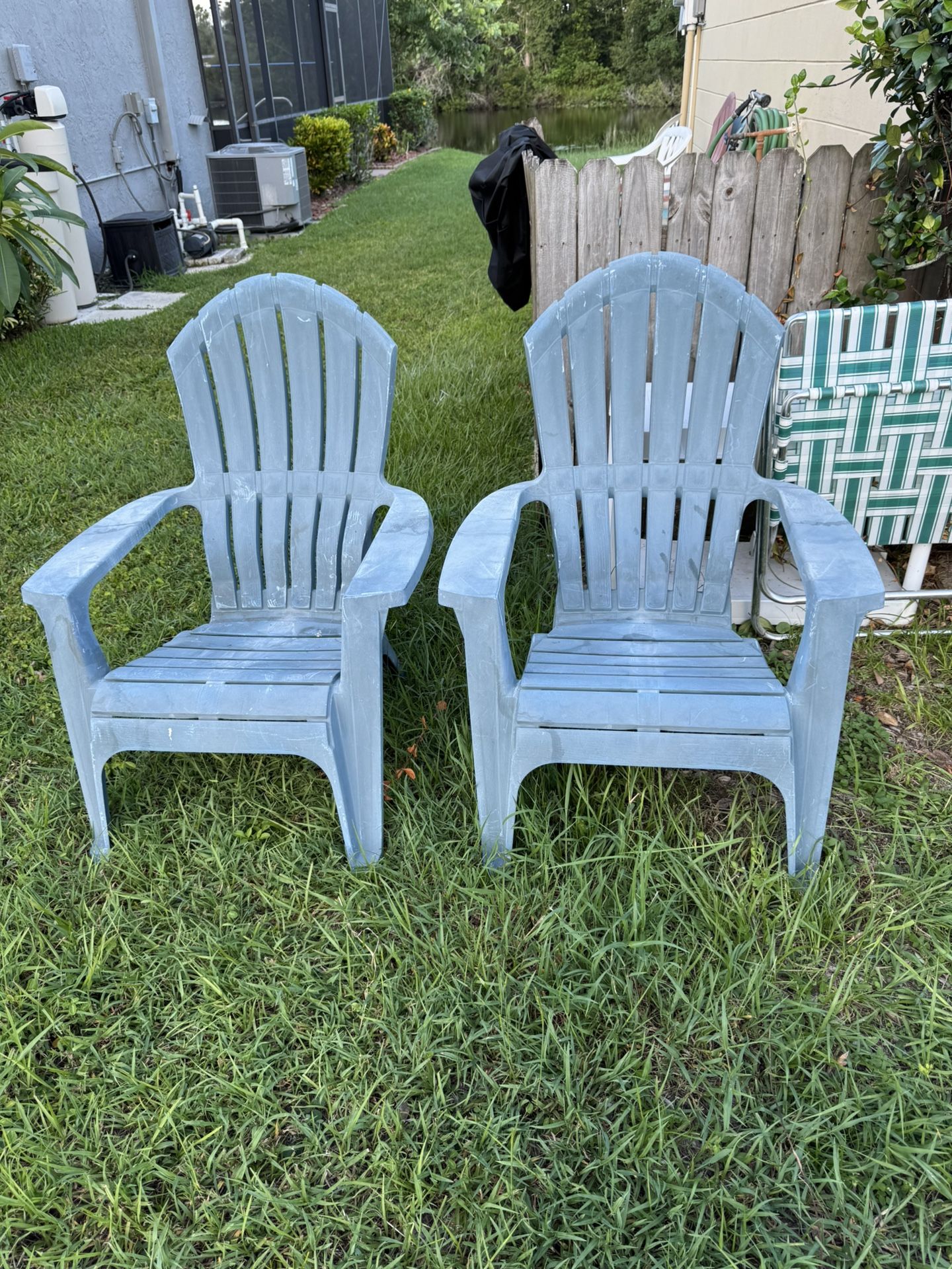 Pair Of Blue Resin Patio Adirondack Chairs