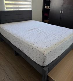 Gray Upholstered Bed Frame with Headboard