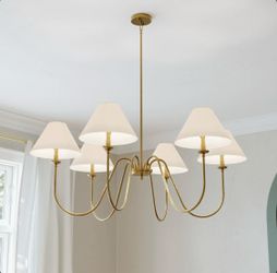 New In-Box 6-Light Brass Chandelier with White Shades