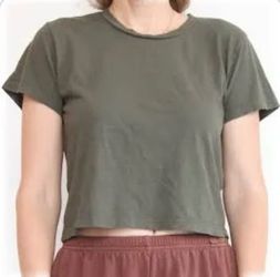 Jungmaven Lorel olive green crewneck organic cotton and hemp cropped tee, size XL
