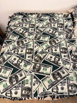 Handmade $100 Dollar Bill Print Fleece Tie Blanket (Double-Sided, Super Soft)