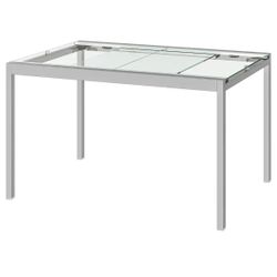 GLIVARP - Extendable table, transparent/chrome-plated