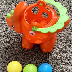 Fisher Price Spill A Saurus Orange Dinosaur Toy Bucket with Handle 