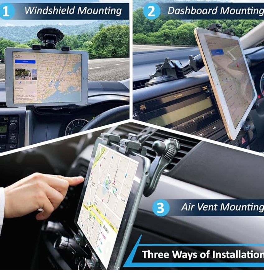 (9200) 3-in-1 Heavy Duty Dashboard Tablet Holder for Car, Windshield Suction Cup Car Mount & Air Vent Mount for Truck Car for iPad Pro, iPad Mini, Gal