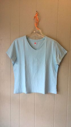 Hanes Perfect T Stretch V-Neck  Tee S/S Aqua Blue X Large