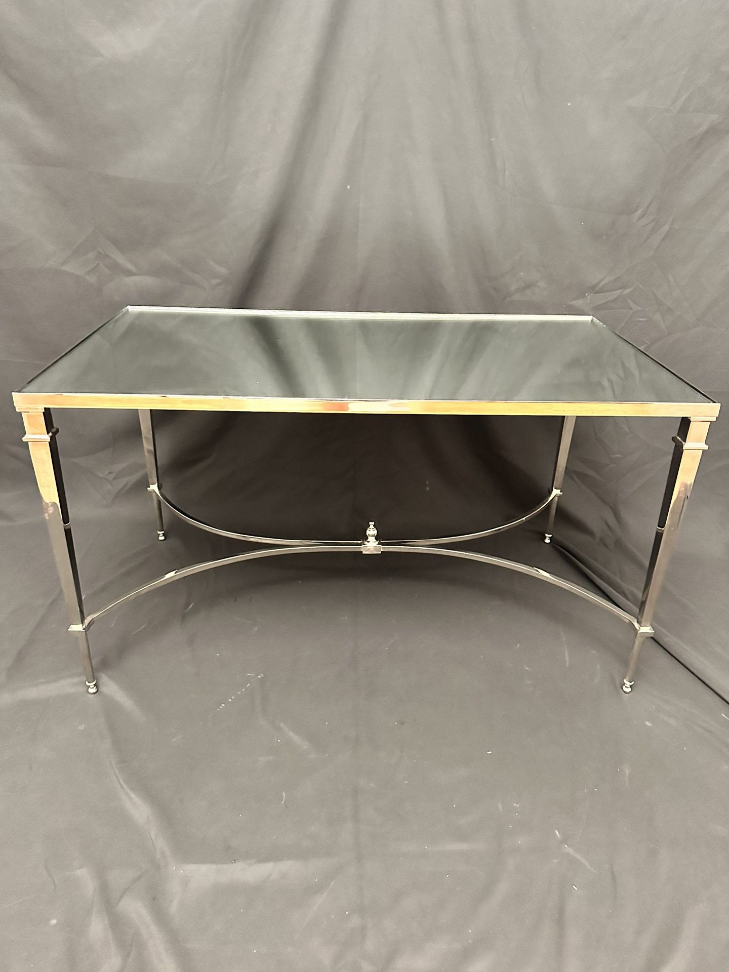 FRENCH SQUARE LEG COCKTAIL TABLE- NICKEL WITH MIRROR- EXCELLENT CONDITION!
