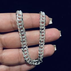 Unisex 925 Sterling Silver Pave Double Curb Link Bracelet 