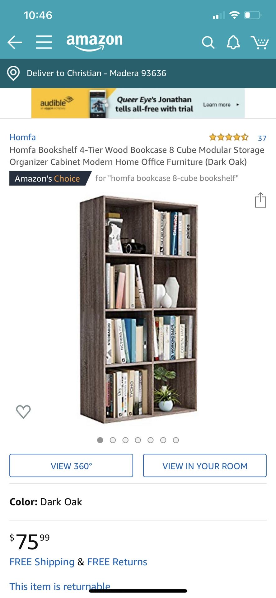 Bookshelf 4 tier 8 cube storage organizer cabinet