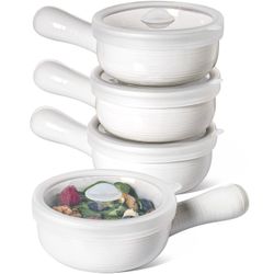 LE TAUCI Soup Bowls with Handles and Silicone Lids, 15 Oz French Onion Soup Bowls, Non-Toxic Ceramic Soup Crocks for Noodles, Stew, Cereal and Chilli,