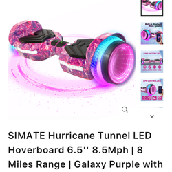 New SIMATE Hurricane Tunnel LED Hoverboard 6.5'' 8.5Mph | 8 Miles Range | Galaxy Purple with Bluetooth