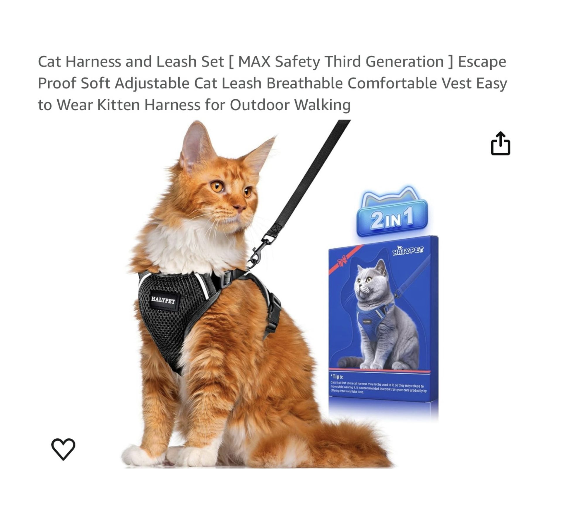 Brand new Cat Harness and Leash Set [ MAX Safety Third Generation ] Escape Proof Soft Adjustable Cat Leash Breathable Comfortable Vest Easy to Wear Ki