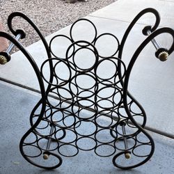 Vintage French Dark Brown Wrought Iron Wine Rack Stand