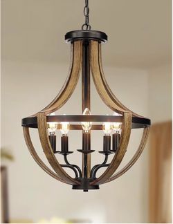 WOAEKR 17.7" Modern Farmhouse Geometric Chandelier Light Fixture, 5-Light