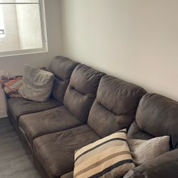 Brown Sectional Couch + Side Tables For Free And Coffee Table