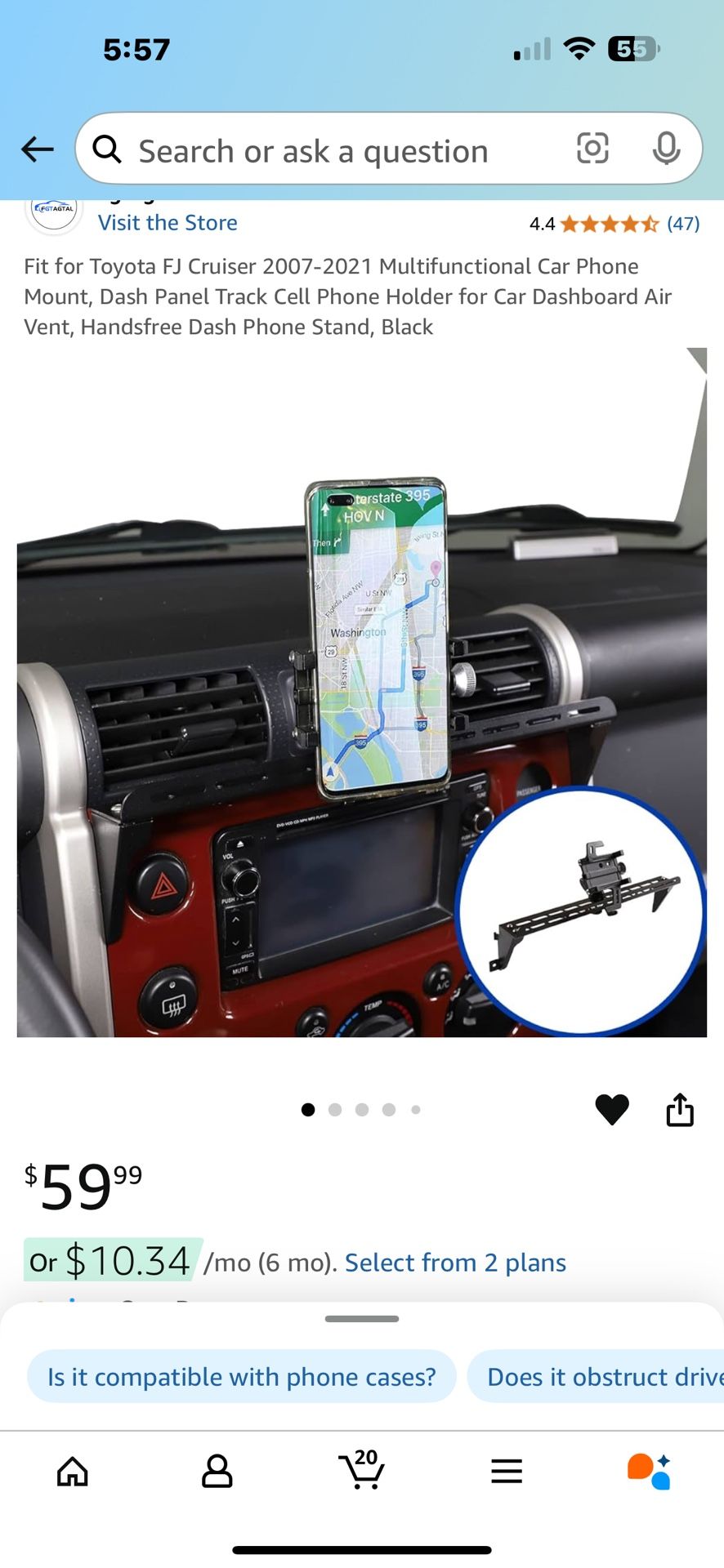 Fj Cruiser 2007 Aluminium Car Phone Mount, Dash Panel, Dash Celular Stand, Fj Cruiser Tpyota Parts