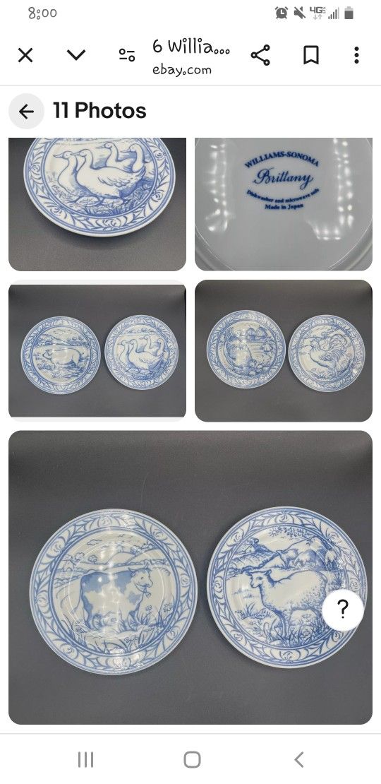 Williams Sonoma Brittany Farm Farmhouse Blue White Plates