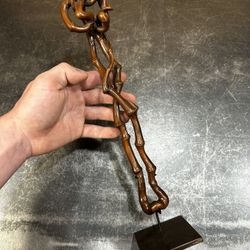 Chinese Boxwood Faux Root Carved Ruyi Scepter 19th Century With Stand Scholars