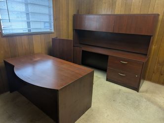 Cherry executive desk with return, credenza & hutch