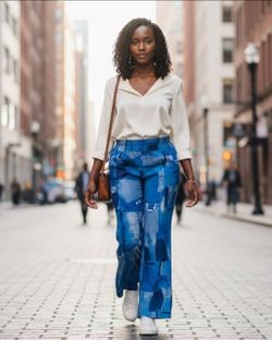 Shein Curve Women's Size 0XL Denim-look Blue All Over Pattern Wide Leg Pants. The standard baseline measurements for SHEIN Curve 0XL pants are: Waist: