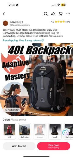 40L Hiking Backpack Lightweight Daypack