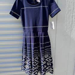 Brand New LuLaRoe Size S Navy and Metallic Silver Amelia Dress