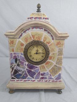 Hand Crafted Mosaic Tile Mantel Clock Hand Painted Under Glazes Liora Manne USA