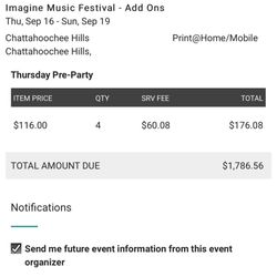 Imagine 3 Day Music Festival@ Atlanta (Two Tickets)