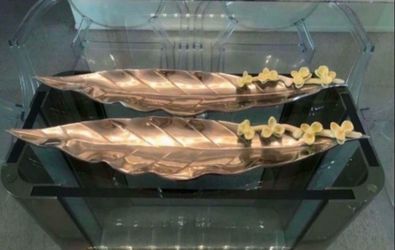2 Large trays in Michael Aram Style Aluminum Ceramic Flowers Leaf Design Luxury Serving Tray Centerpiece Centerpieces