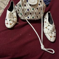 Women’s WHITE Handbag And Shoes Leather Set.