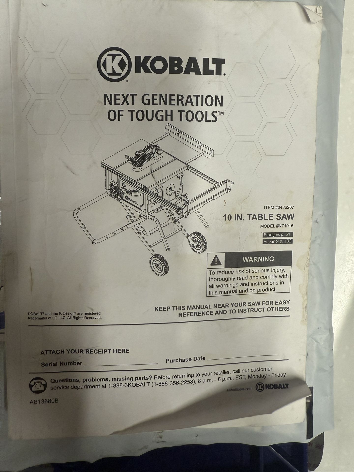 Barely Used KOBALT 10inch Table Saw