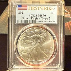 2021 PCGS MS70 Silver Eagle Error, Strike Through 