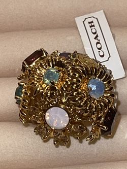 Vintage COACH Gold Tone Multicolor Flower Bouquet Ring Brand New Size 8