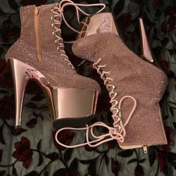 Pink Rhinestone Pleaser Ankle Boots  7 Inch Platform 