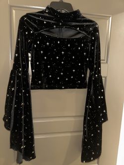 Cider Black Velvet Starry Blouse bell sleeves 