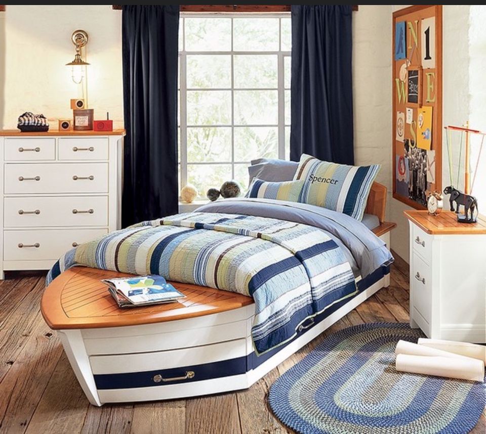 Twin bed vintage pottery barn boat bed with trundle and storage