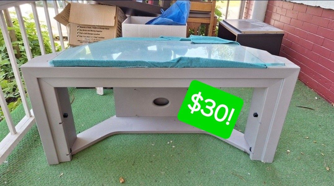 Entertainment Center Glass Shelves Back Cabinet Hide Cords