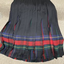 Wool Pleated Plaid Reversable Skirt