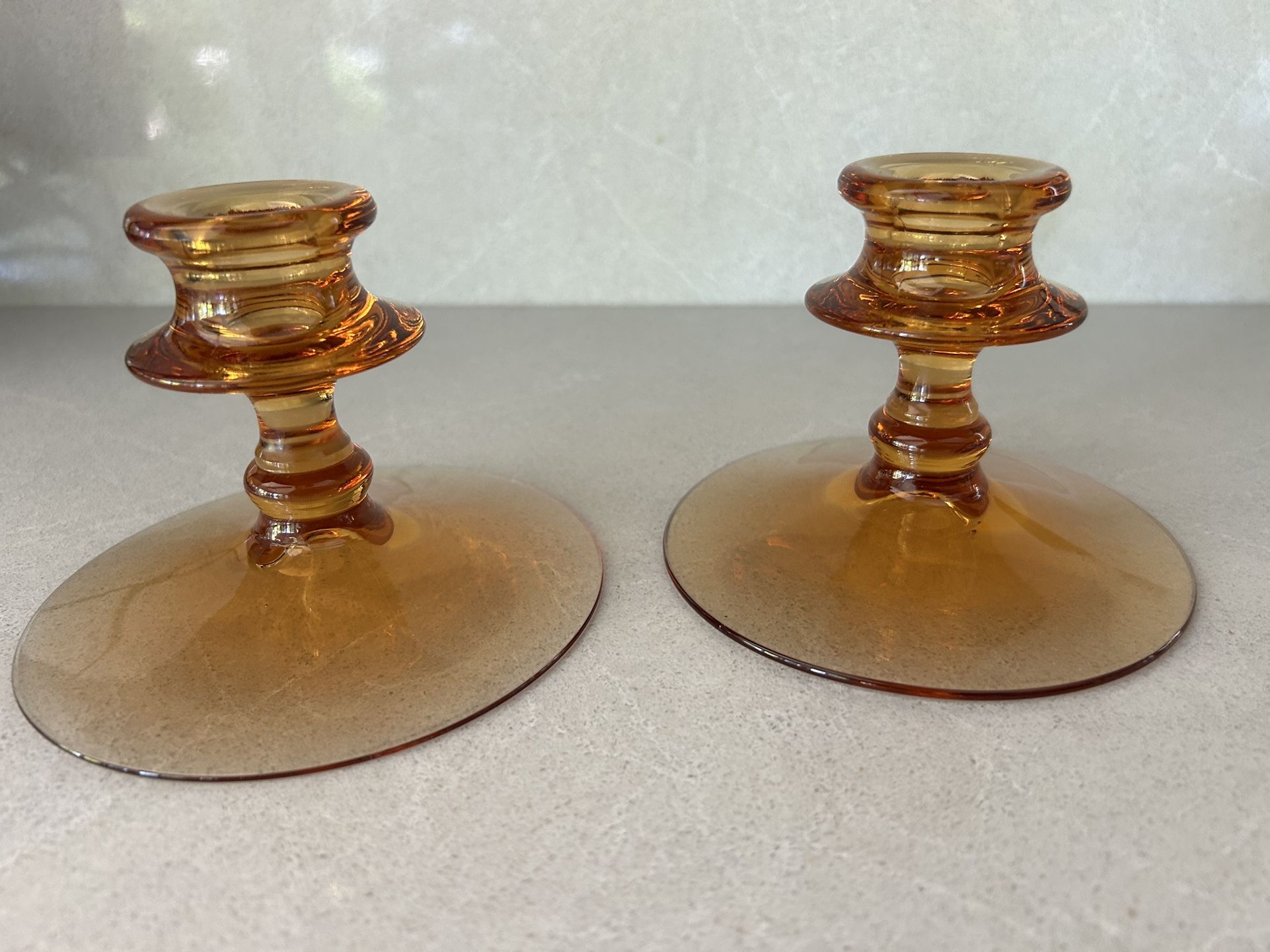 Pair Of Fostoria 2362 Depression Glass Candlesticks