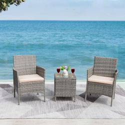 New Grey Wicker Outdoor 3 Piece Patio Set