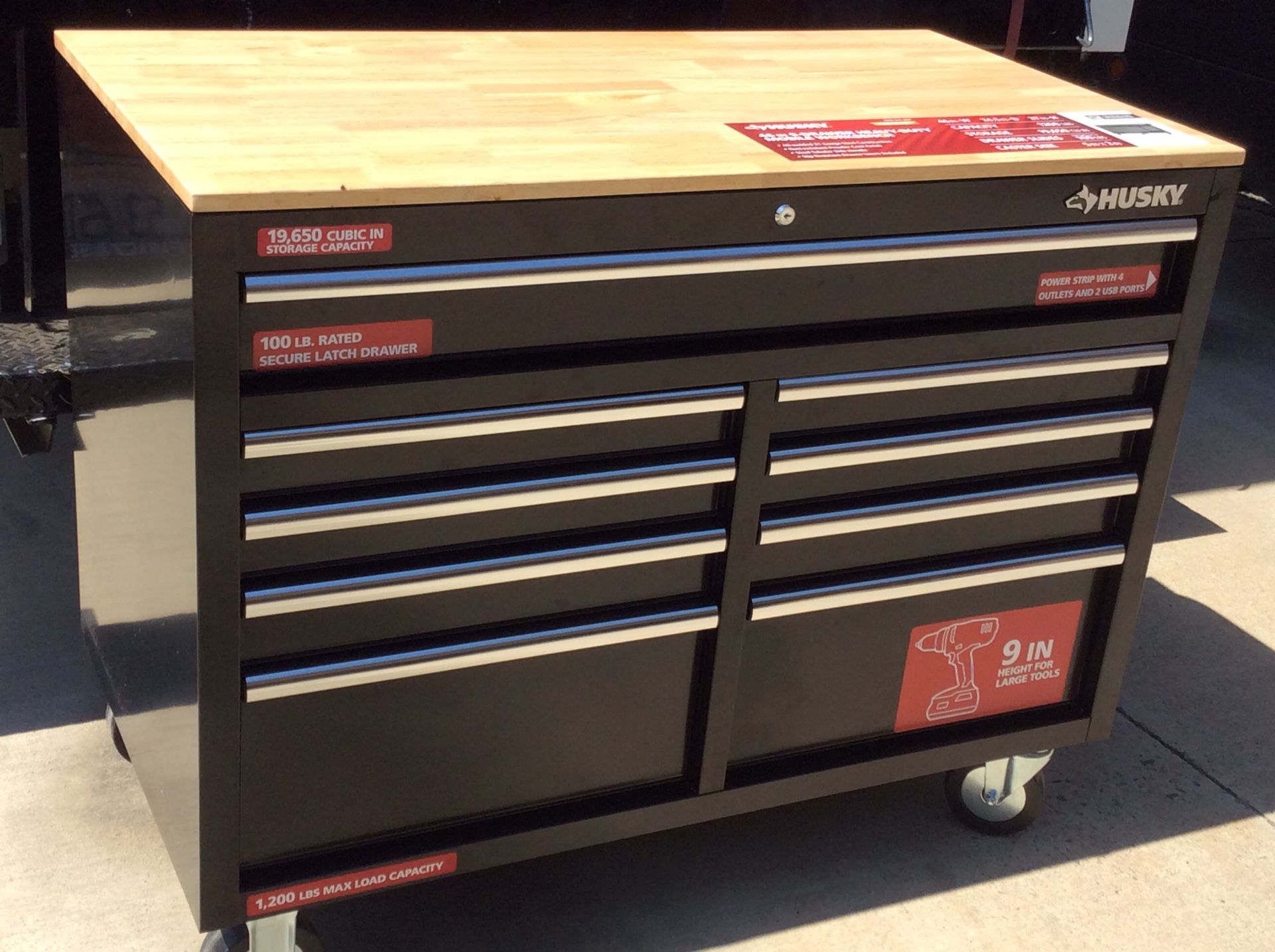 Husky 46” X 24.5 Mobile Work Bench w/Solid Wood Top
