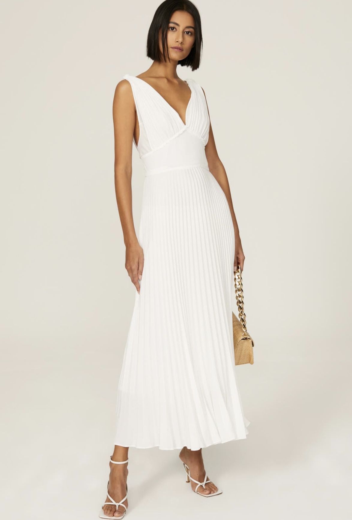 Tome White Pleated Midi Dress